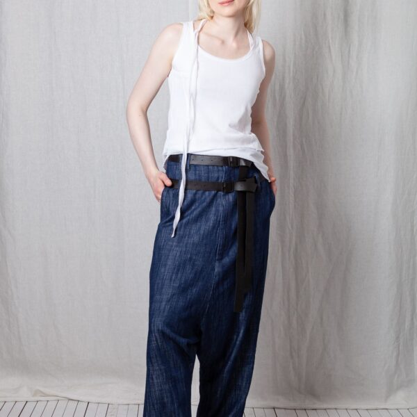 davoco Soft Denim Double Belted Trousers – Stylish & Comfortable Fit